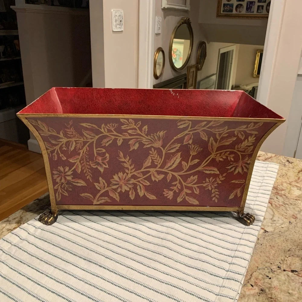 Red Tole French Style Jardiniere